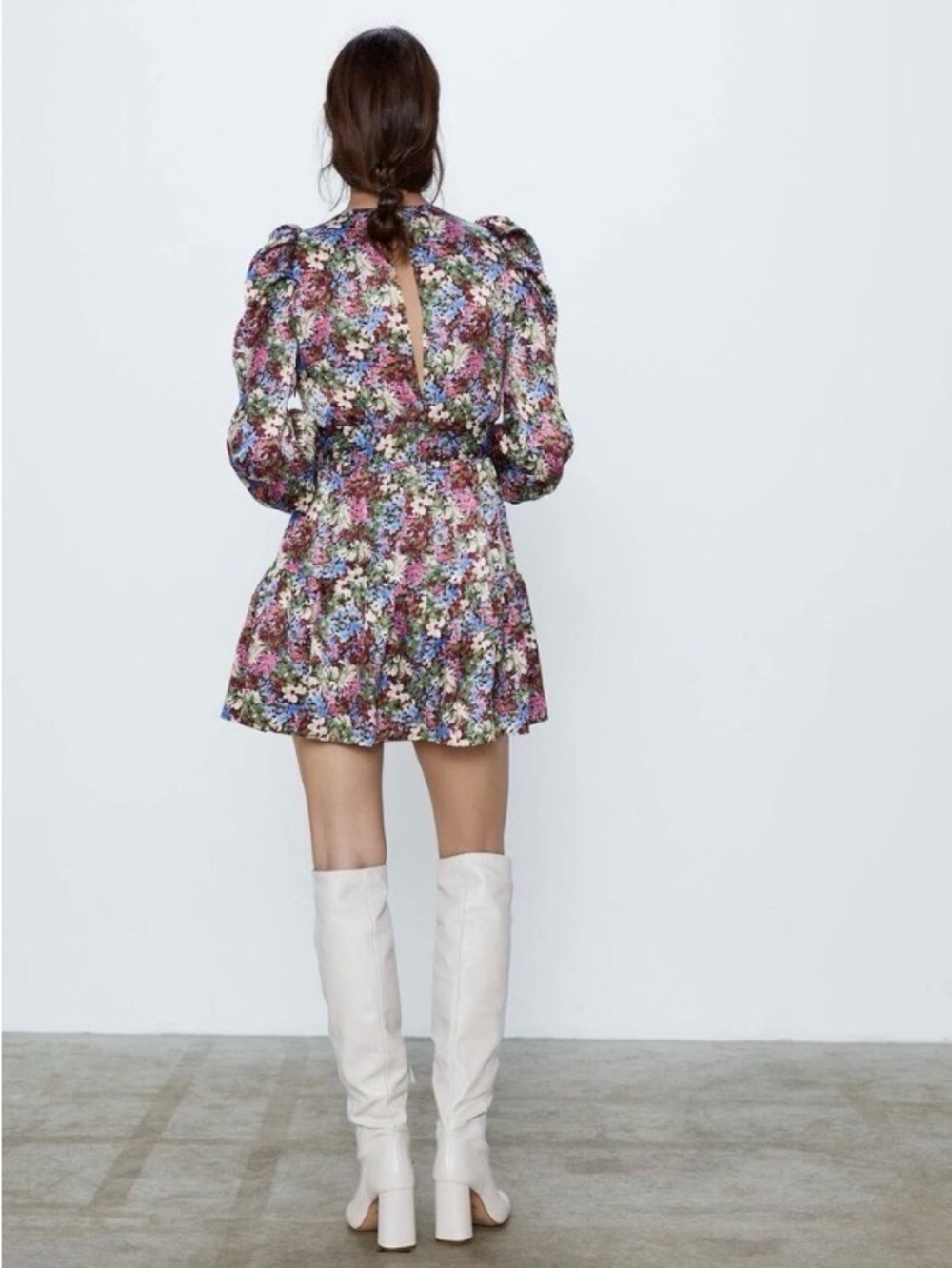 Zara - worn once for a photo shoot. Floral Puff-Sleeve Mini Dress in Multi-Color